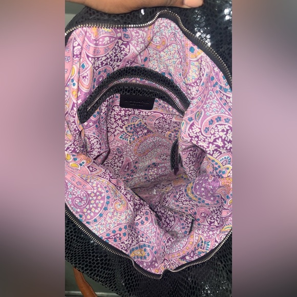 Sorial Metallic Black Leather Snakeskin Tote with Brown Leather Straps - Picture 4 of 8